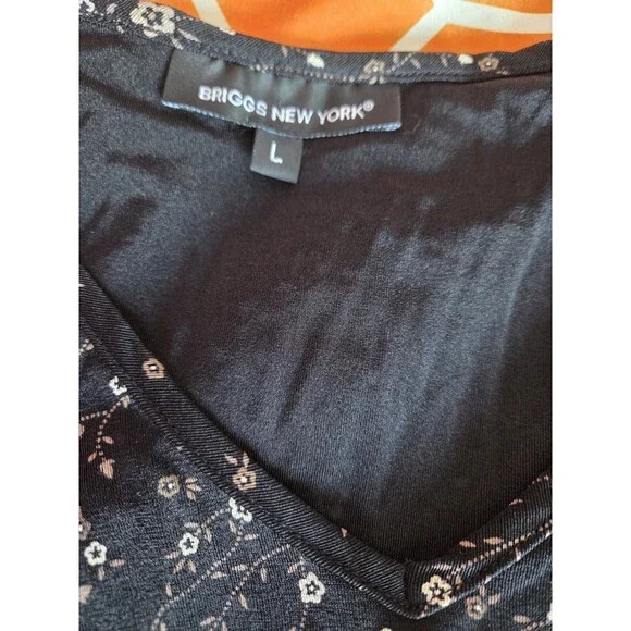 Briggs New York Women's Black Beige Floral Knit V-Neck 3/4 Sleeve Blouse L - Picture 2 of 2